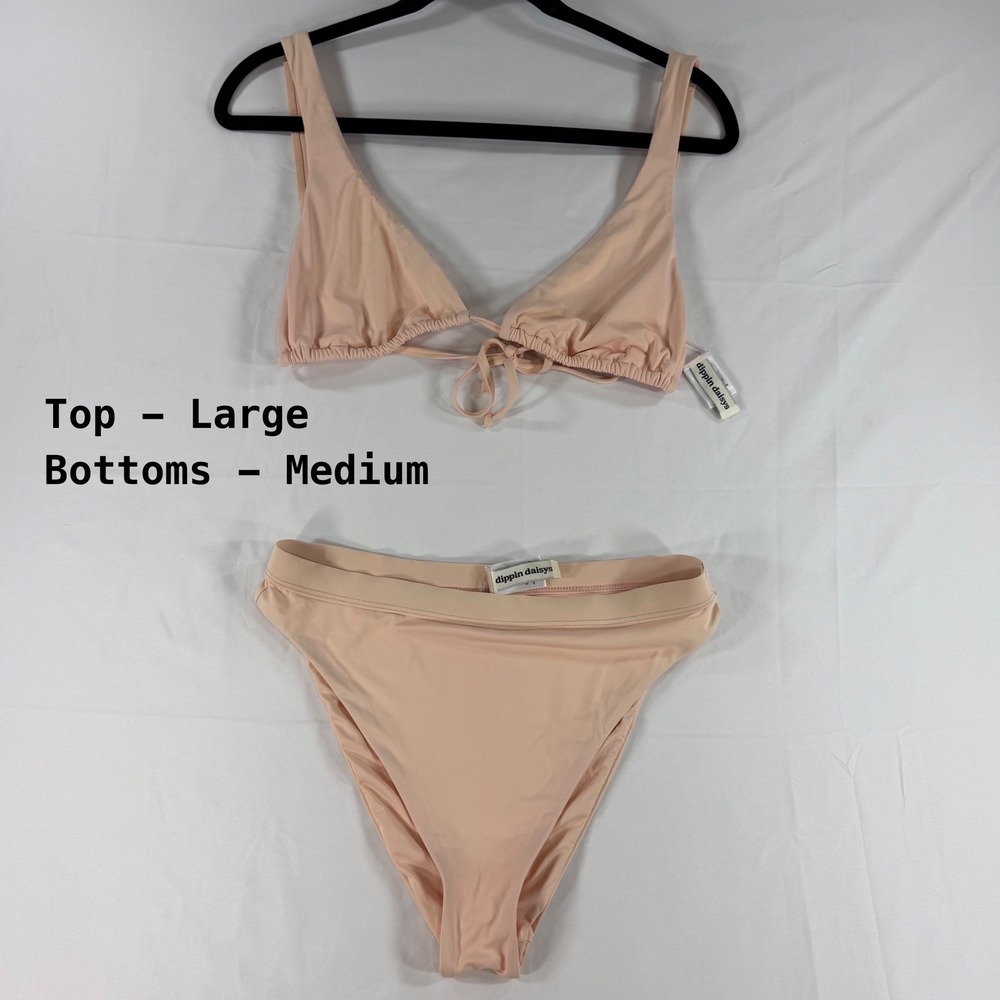 Dippin Daisys Peach Bikini Set Triangle‎ Tie Front Top L High Waist Bottoms M